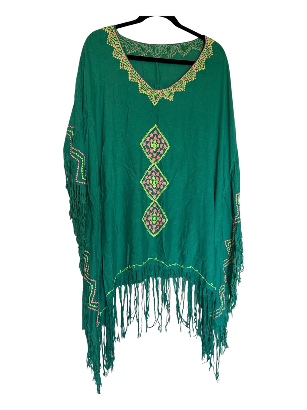 YOA bohemian embroidered fringe poncho top / swimwear cover-up,one size fits all